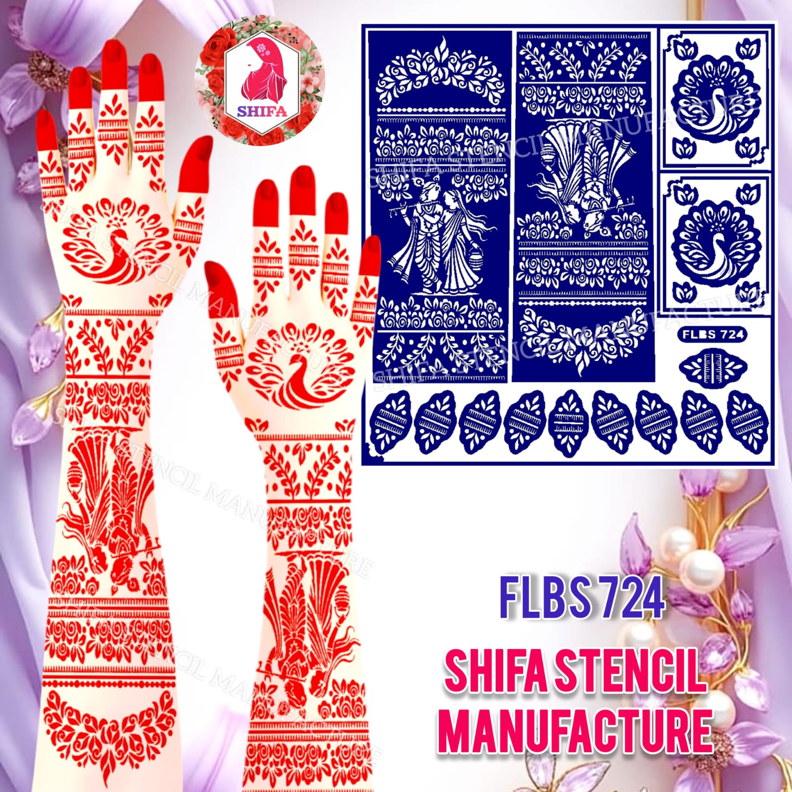 FLBS 724 Eternal Love Radha Krishna Art Sticker overview Henna Stencil - Shifa Stencil